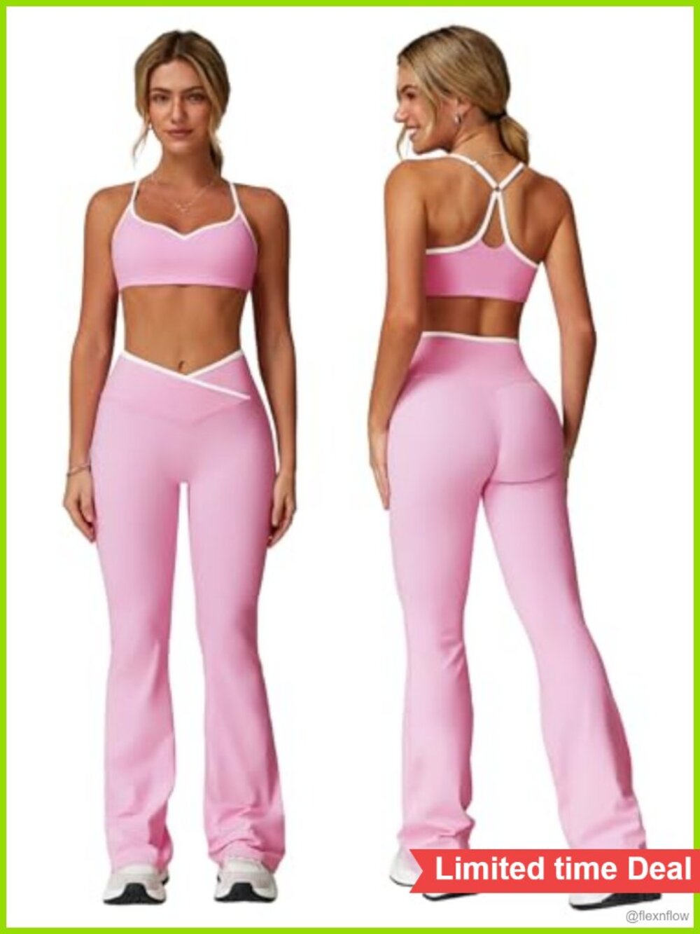 2 Piece Workout Set Strappy Sports Bra Flare Leggings Polyamide Elastane
